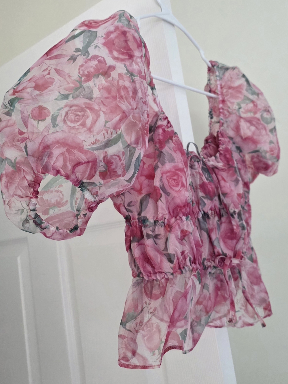 Joie Pink Floral Puff-Sleeve Blouse XS